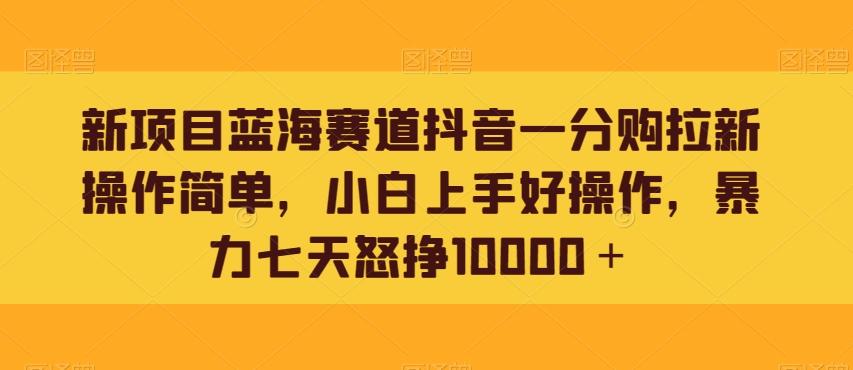 新项目蓝海赛道抖音一分购拉新操作简单，小白上手好操作，暴力七天怒挣10000＋-铜臭网