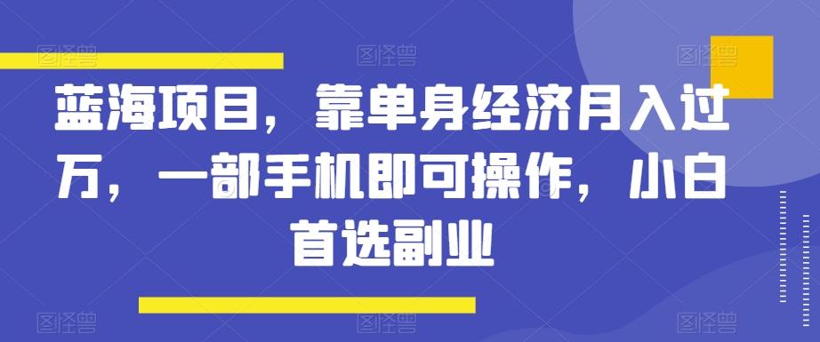 蓝海项目，靠单身经济月入过万，一部手机即可操作，小白首选副业【揭秘】-铜臭网