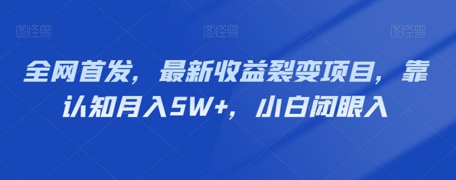 全网首发，最新收益裂变项目，靠认知月入5W+，小白闭眼入-铜臭网