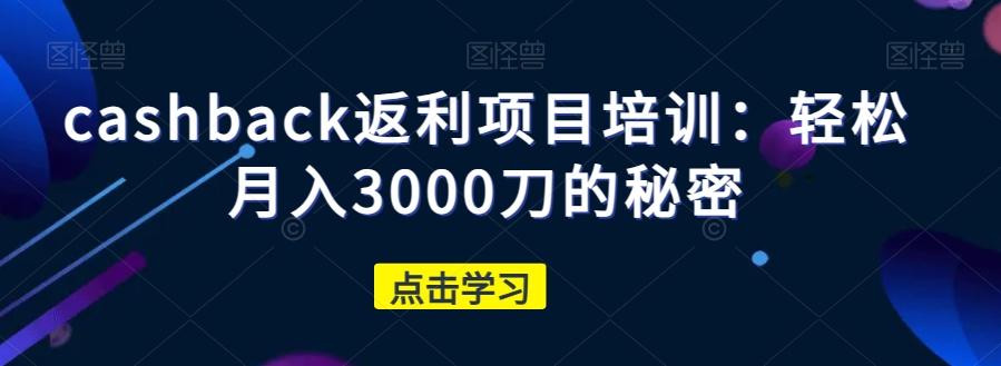 cashback返利项目培训：轻松月入3000刀的秘密-铜臭网