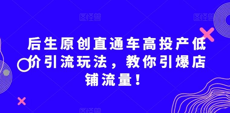 后生原创直通车高投产低价引流玩法，教你引爆店铺流量！-铜臭网