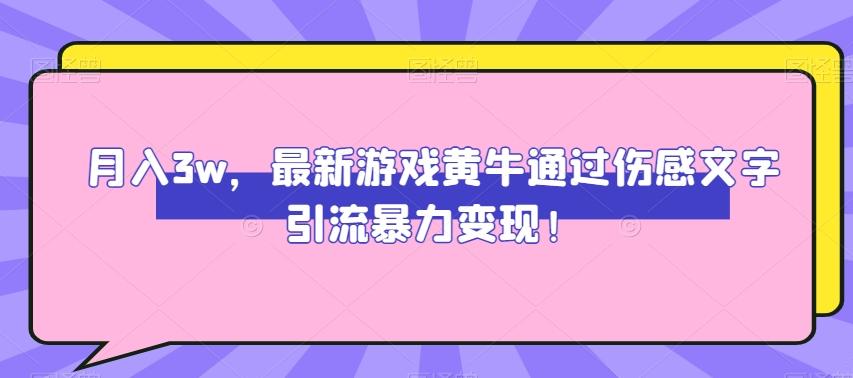 月入3w，最新游戏黄牛通过伤感文字引流暴力变现-铜臭网