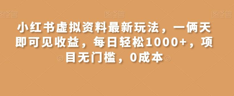 小红书虚拟资料最新玩法，一俩天即可见收益，每日轻松1000+，项目无门槛，0成本-铜臭网