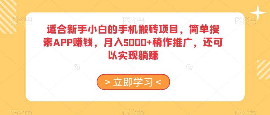 适合新手小白的手机搬砖项目，简单搜素APP赚钱，月入5000+稍作推广，还可以实现躺赚【揭秘】-铜臭网