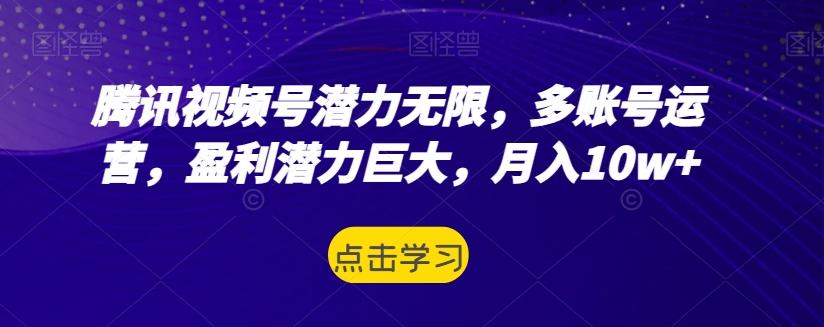 腾讯视频号潜力无限，多账号运营，盈利潜力巨大，月入10w+-铜臭网
