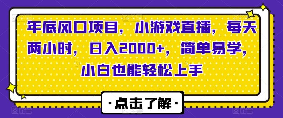 年底风口项目，小游戏直播，每天两小时，日入2000+，简单易学，小白也能轻松上手-铜臭网