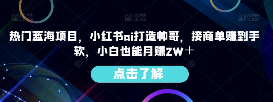 热门蓝海项目，小红书ai打造帅哥，接商单赚到手软，小白也能月赚2W＋-铜臭网