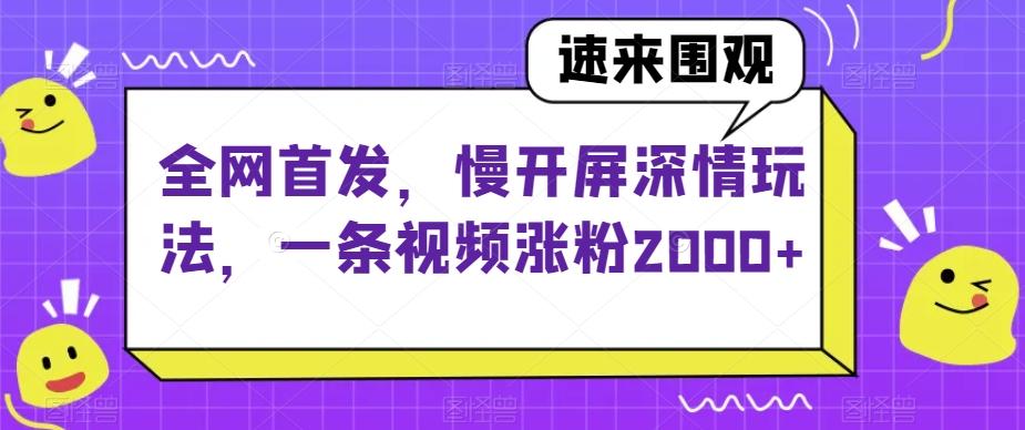 全网首发，慢开屏深情玩法，一条视频涨粉2000+【揭秘】-铜臭网