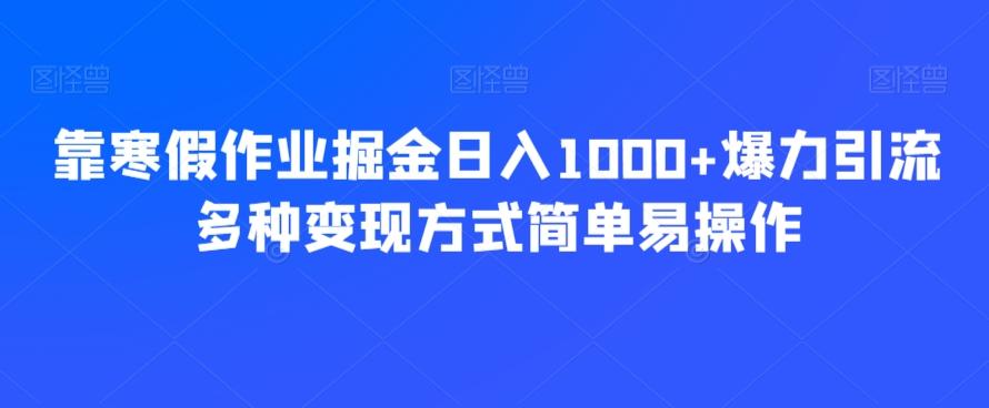 靠寒假作业掘金日入1000+爆力引流多种变现方式简单易操作-铜臭网