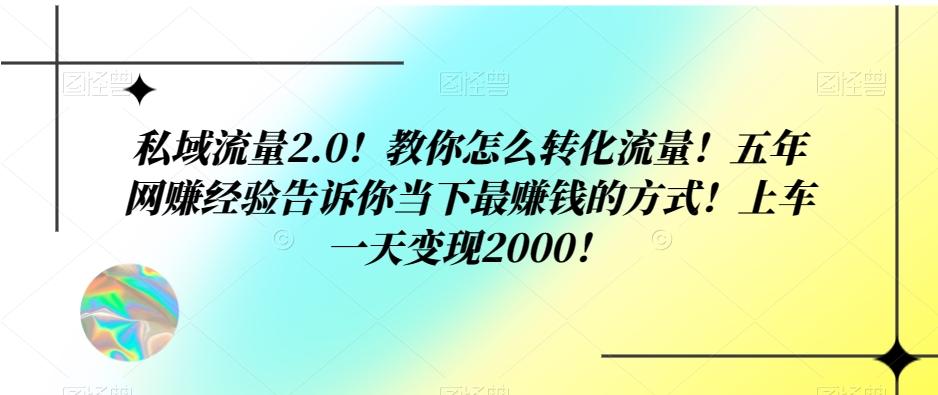 私域流量2.0！教你怎么转化流量！五年网赚经验告诉你当下最赚钱的方式！上车一天变现2000！-铜臭网
