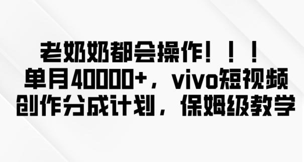 老奶奶都会操作，新平台无脑操作，单月40000+，vivo短视频创作分成计划【揭秘】-铜臭网