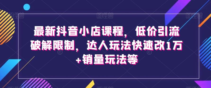 最新抖音小店课程，低价引流破解限制，达人玩法快速改1万+销量玩法等-铜臭网