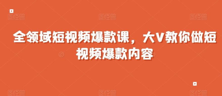 全领域短视频爆款课,全网两千万粉丝大V教你做短视频爆款内容-铜臭网