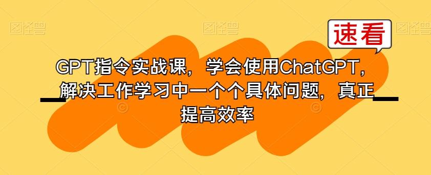 GPT指令实战课，学会使用ChatGPT，解决工作学习中一个个具体问题，真正提高效率-铜臭网