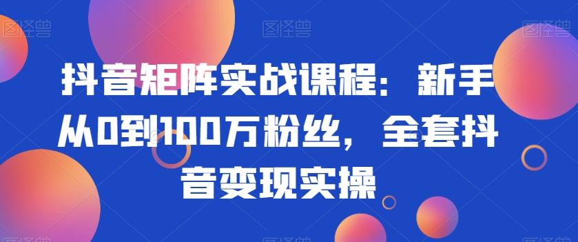 抖音矩阵实战课程：新手从0到100万粉丝，全套抖音变现实操-铜臭网