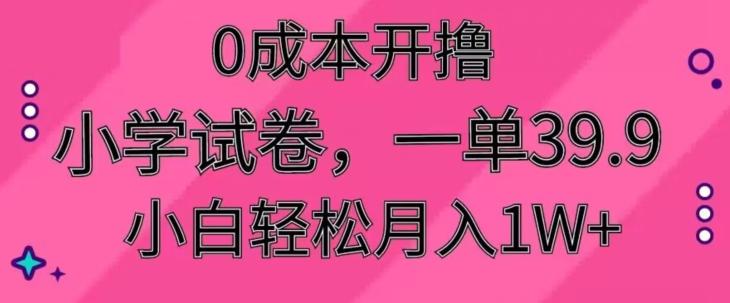 0成本开撸，小学试卷，一单39.9，小白轻松月入1W+-铜臭网