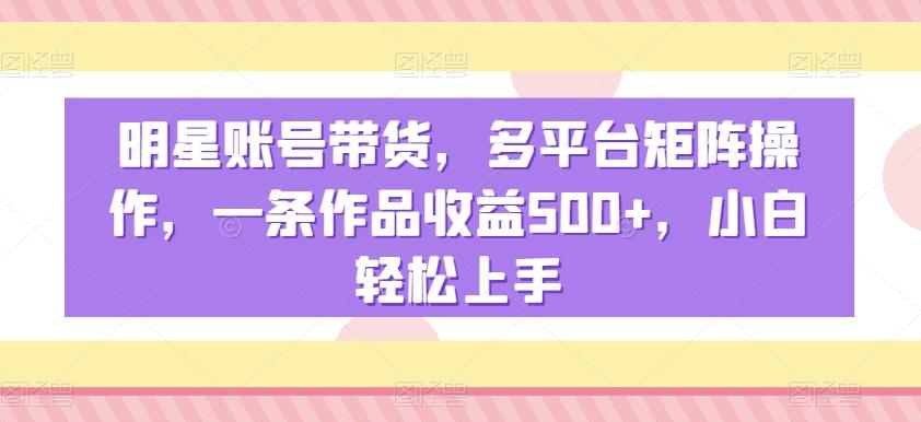 明星账号带货，多平台矩阵操作，一条作品收益500+，小白轻松上手【揭秘】-铜臭网