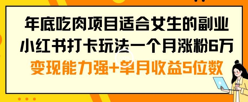 年底吃肉项目适合女生的副业小红书打卡玩法一个月涨粉6万+变现能力强+单月收益5位数【揭秘】-铜臭网