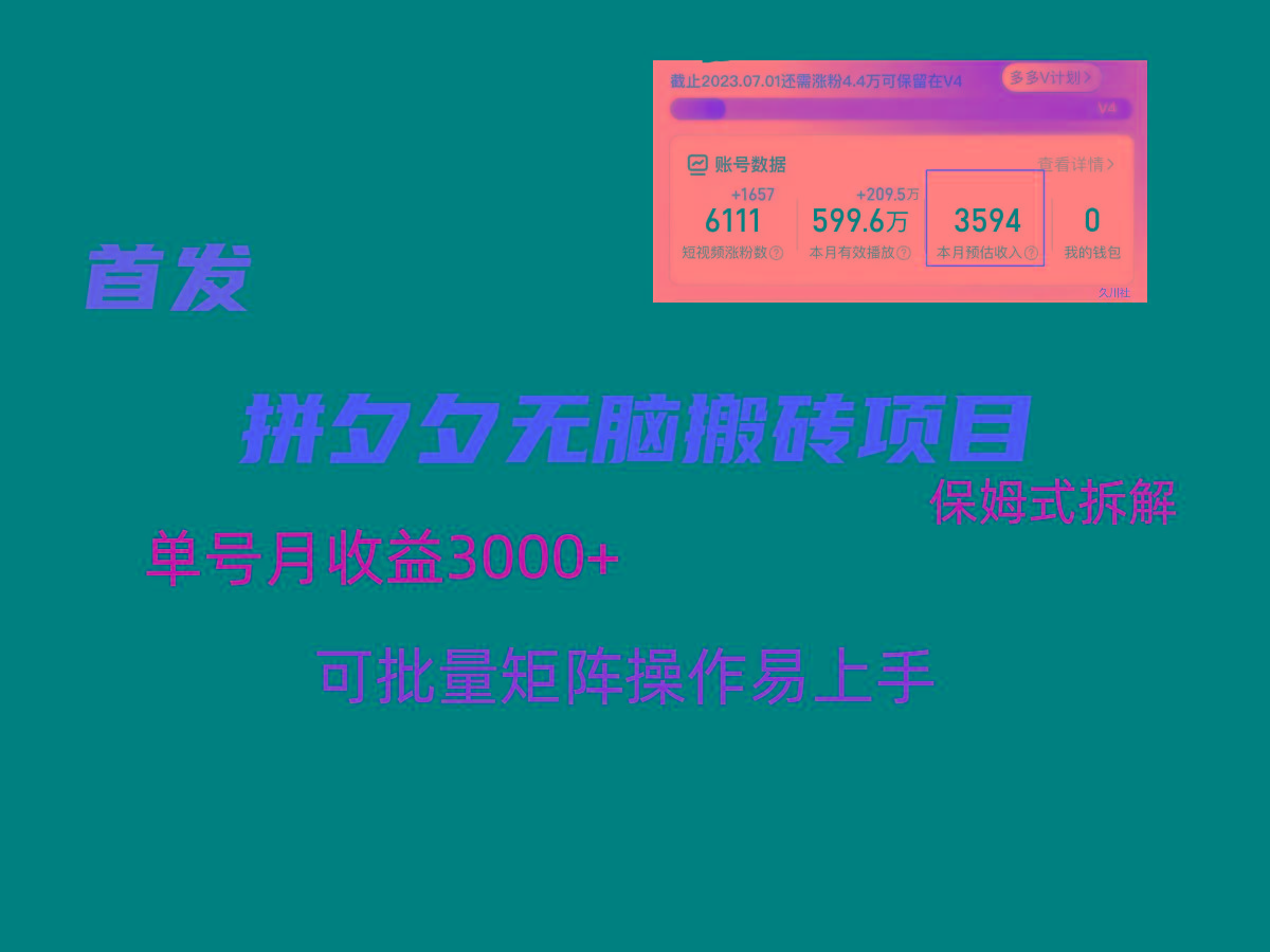 拼夕夕无脑搬砖，单号稳定收益3000+，保姆式拆解-铜臭网