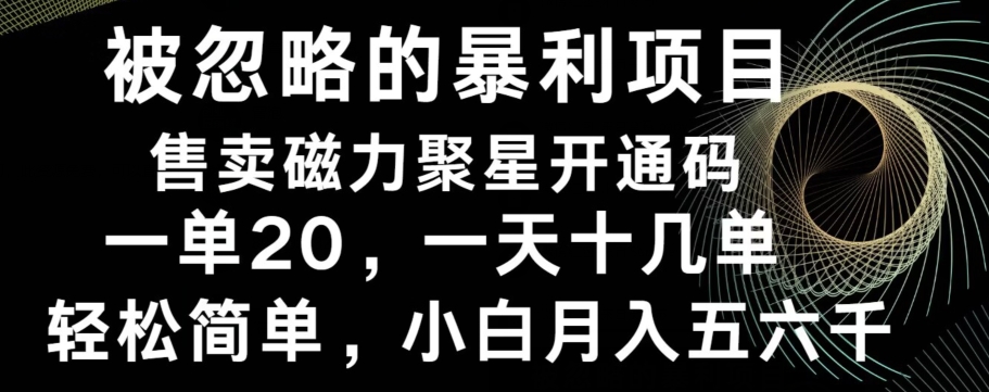 被忽略的暴利项目！售卖磁力聚星开通码，一单20，一天十几单，轻松月入五六千-铜臭网