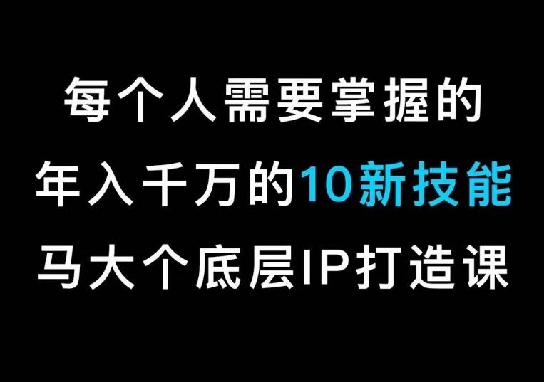 马大个的IP底层逻辑课，​每个人需要掌握的年入千万的10新技能，约会底层IP打造方法！-铜臭网