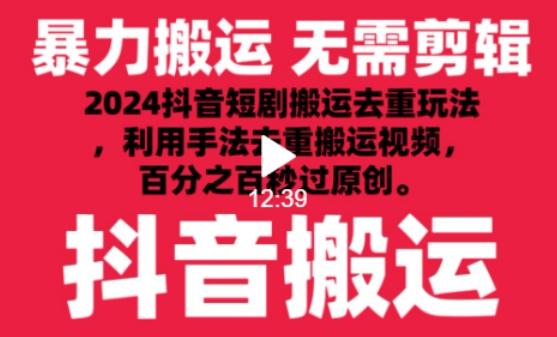 2024最新抖音搬运技术，抖音短剧视频去重，手法搬运，利用工具去重，达到秒过原创的效果【揭秘】-铜臭网