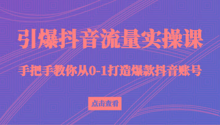 引爆抖音流量实操课，手把手教你从0-1打造爆款抖音账号(27节课)-铜臭网