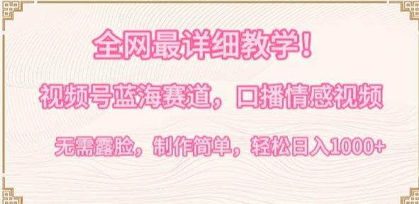 全网最详细教学，视频号蓝海赛道，口播情感视频，无需露脸，制作简单，轻松实现日入1000+【揭秘】-铜臭网