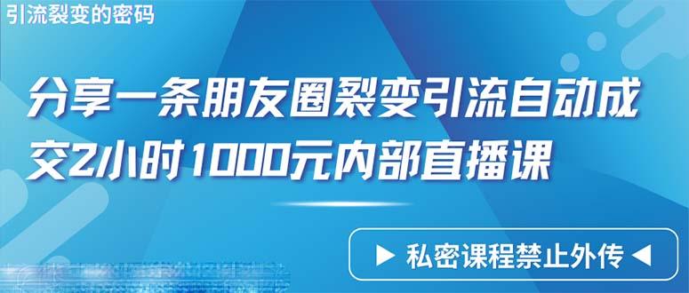 (9850期)仅靠分享一条朋友圈裂变引流自动成交2小时1000内部直播课程-铜臭网