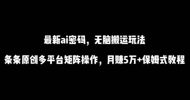 最新ai流量密码，傻瓜式搬运玩法，条条原创，多平台矩阵操作，月赚5万+保姆式教程【揭秘】-铜臭网