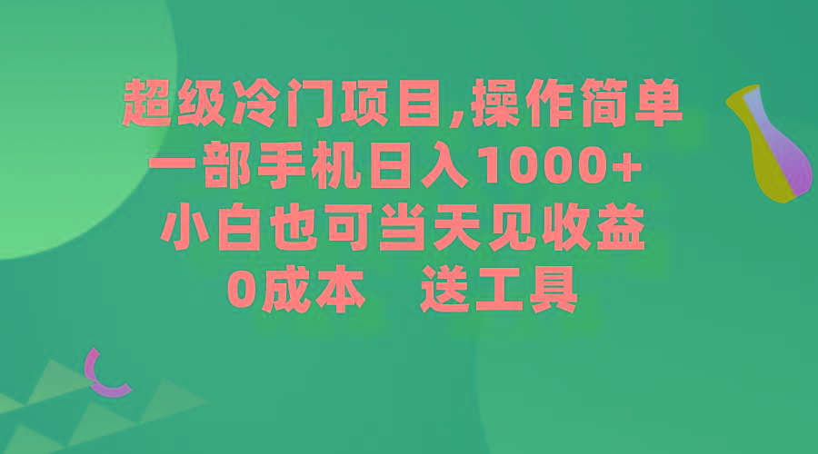 (9291期)超级冷门项目,操作简单,一部手机轻松日入1000+,小白也可当天看见收益-铜臭网