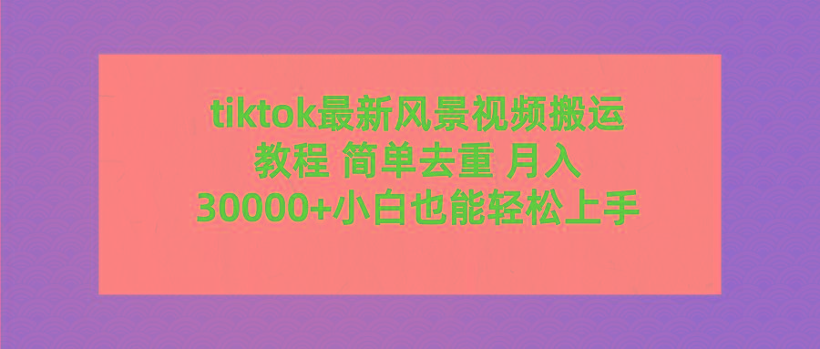 (9804期)tiktok最新风景视频搬运教程 简单去重 月入30000+附全套工具-铜臭网
