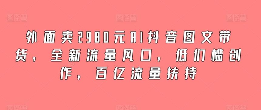 外面卖2980元AI抖音图文带货，全新流量风口，低们槛创作，百亿流量扶持-铜臭网