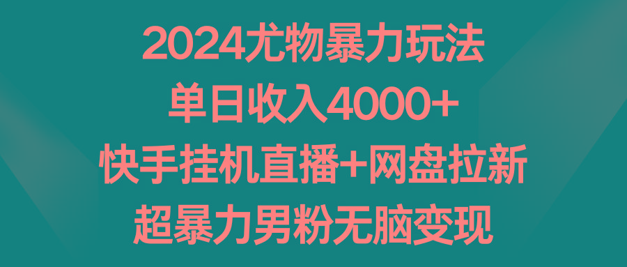 2024尤物暴力玩法 单日收入4000+快手挂机直播+网盘拉新 超暴力男粉无脑变现-铜臭网