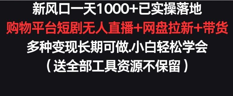新风口一天1000+已实操落地购物平台短剧无人直播+网盘拉新+带货多种变现长期可做【揭秘】-铜臭网