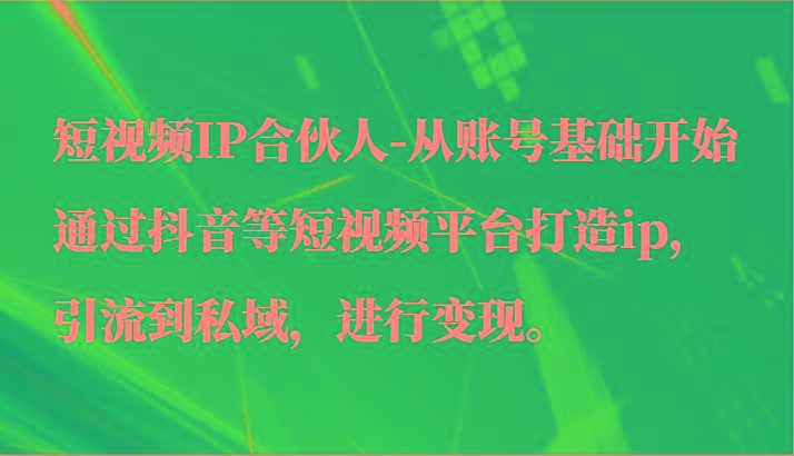 短视频IP合伙人-从账号基础开始通过抖音等短视频平台打造ip，引流到私域，进行变现。-铜臭网
