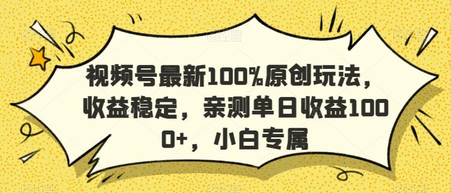 视频号最新100%原创玩法，收益稳定，亲测单日收益1000+，小白专属【揭秘】-铜臭网
