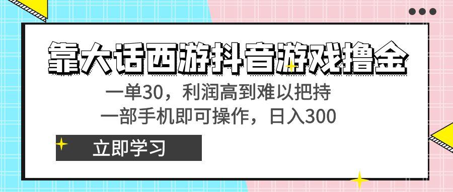 靠大话西游抖音游戏撸金，一单30，利润高到难以把持，一部手机即可操作...-铜臭网