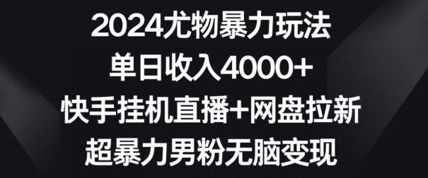 2024尤物暴力玩法，单日收入4000+，快手挂机直播+网盘拉新，超暴力男粉无脑变现【揭秘】-铜臭网