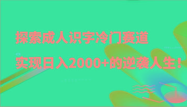 探索成人识字冷门赛道,实现日入2000+的逆袭人生!-铜臭网