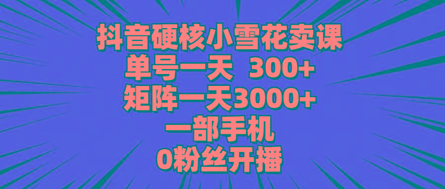 (9551期)抖音硬核小雪花卖课，单号一天300+，矩阵一天3000+，一部手机0粉丝开播-铜臭网