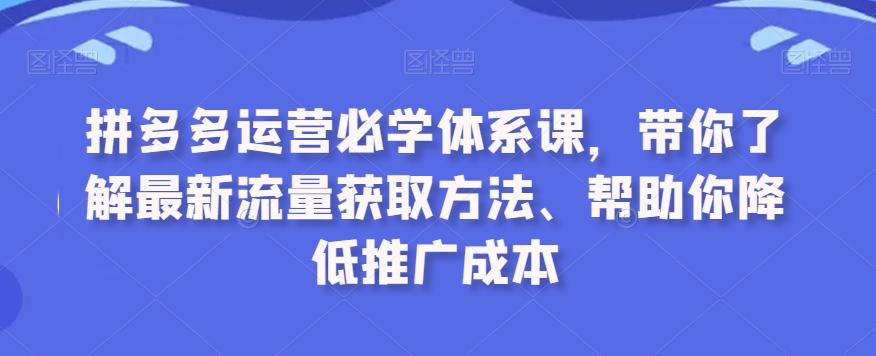 拼多多运营必学体系课，带你了解最新流量获取方法、帮助你降低推广成本-铜臭网