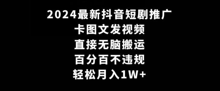 2024最新抖音短剧推广，卡图文发视频，直接无脑搬，百分百不违规，轻松月入1W+【揭秘】-铜臭网