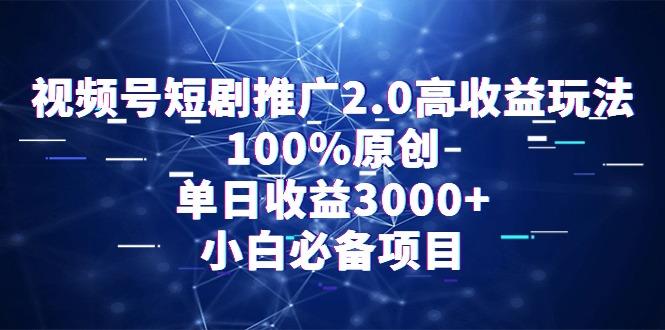 视频号短剧推广2.0高收益玩法，100%原创，单日收益3000+，小白必备项目-铜臭网