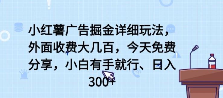 小红薯广告掘金详细玩法，外面收费大几百，小白有手就行，日入300+【揭秘】-铜臭网