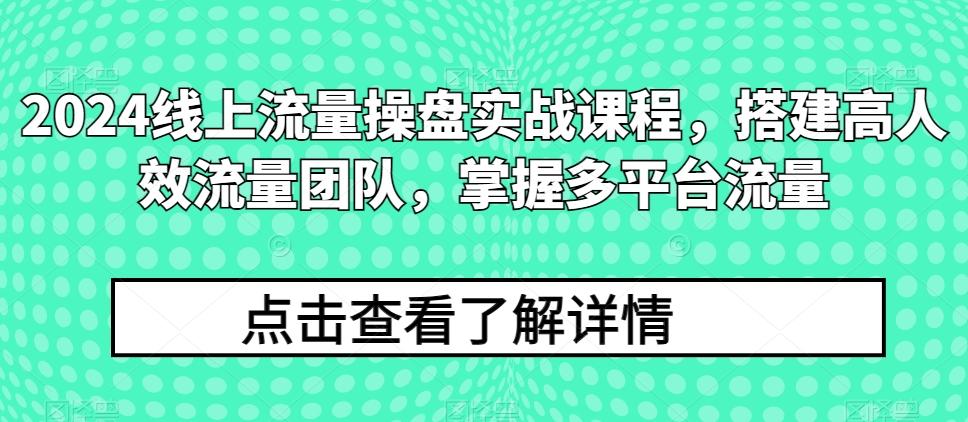2024线上流量操盘实战课程，搭建高人效流量团队，掌握多平台流量-铜臭网