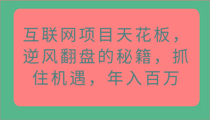 互联网项目天花板，逆风翻盘的秘籍，抓住机遇，年入百万-铜臭网