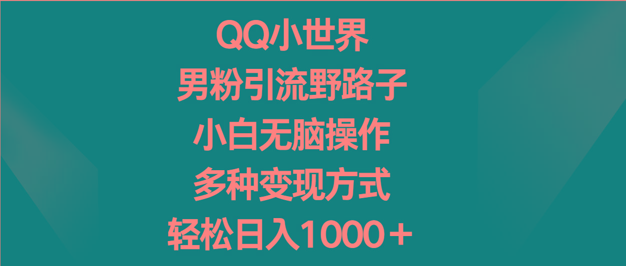 QQ小世界男粉引流野路子,小白无脑操作,多种变现方式轻松日入1000+-铜臭网
