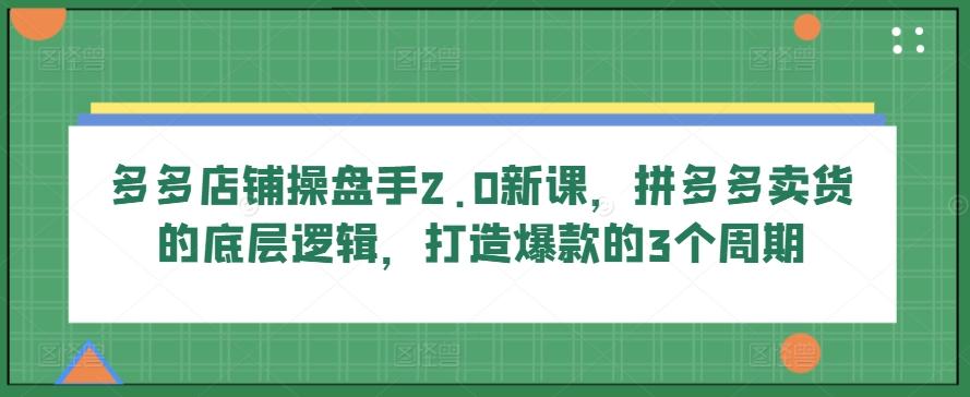 多多店铺操盘手2.0新课，拼多多卖货的底层逻辑，打造爆款的3个周期-铜臭网