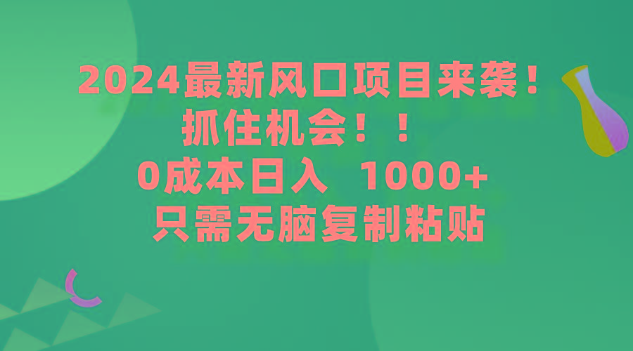 (9899期)2024最新风口项目来袭，抓住机会，0成本一部手机日入1000+，只需无脑复…-铜臭网